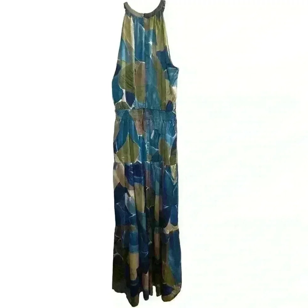 Nicole Miller Women's Sleeveless Halter Maxi Dress M‎ Multicolor Formal